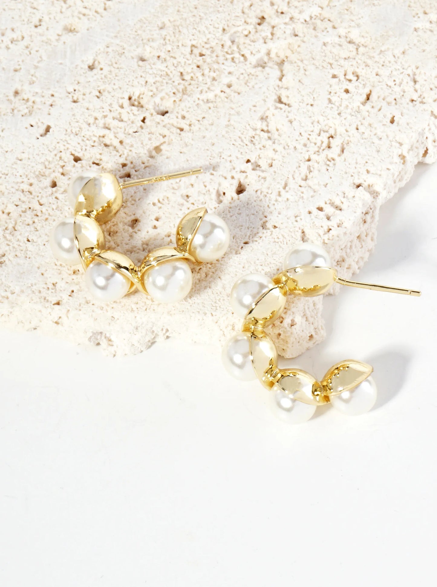 18K Gold Dipped 20mm Pearl Beaded Hoop Earrings