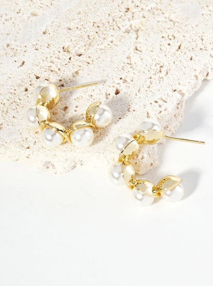 18K Gold Dipped 20mm Pearl Beaded Hoop Earrings