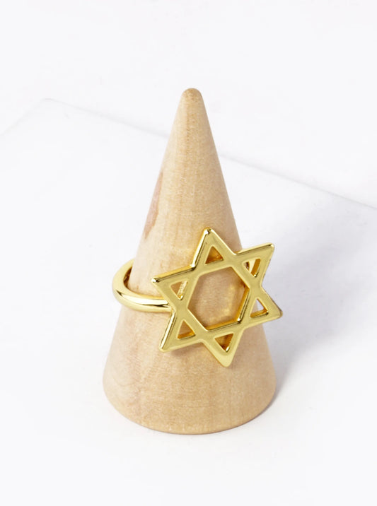 18K Gold Dipped 21mm Star Of David Adjustable Ring
