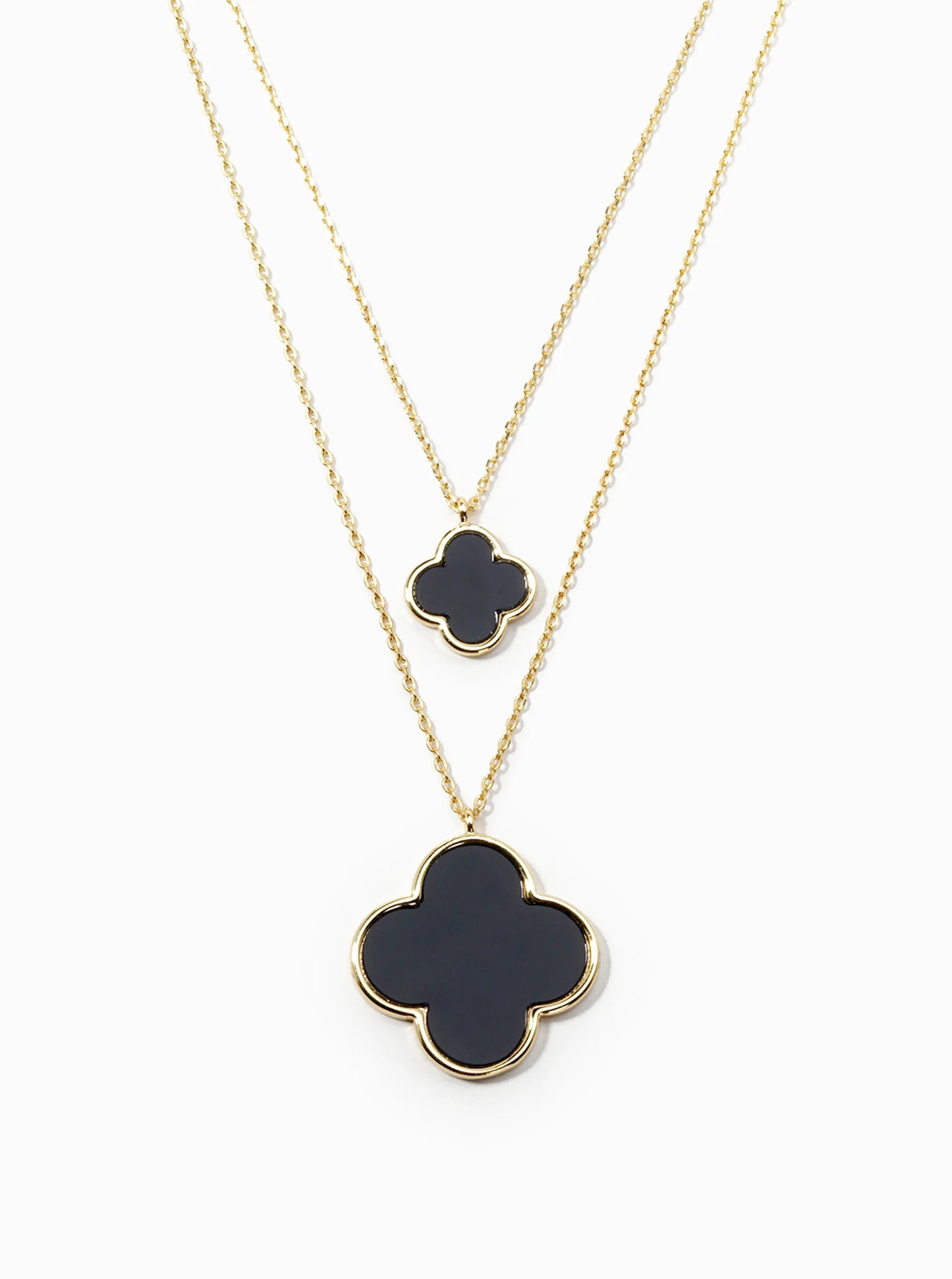 White Gold Dipped 22 And 12mm Double Quatrefoil Pendant Layered Necklace