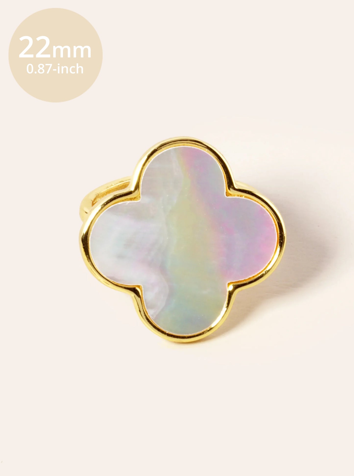 18K Gold Dipped 22mm Semi-Precious Quatrefoil Adjustable Ring