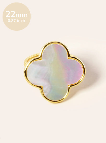 18K Gold Dipped 22mm Semi-Precious Quatrefoil Adjustable Ring