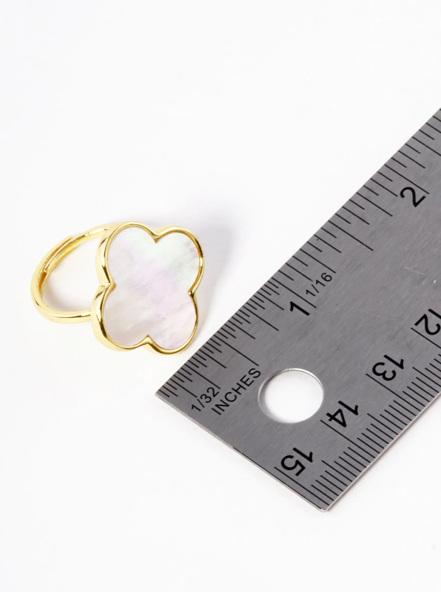 18K Gold Dipped 22mm Semi-Precious Quatrefoil Adjustable Ring