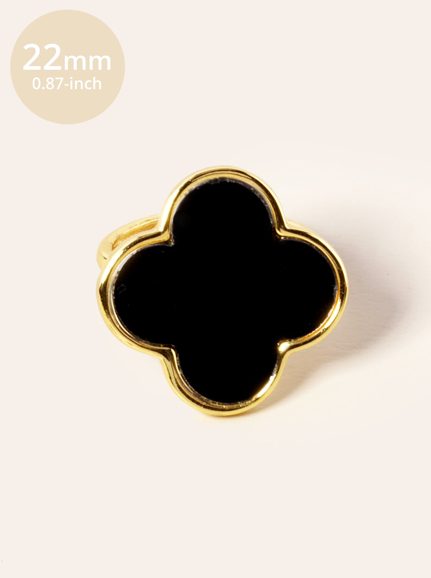 18K Gold Dipped 22mm Semi-Precious Quatrefoil Adjustable Ring