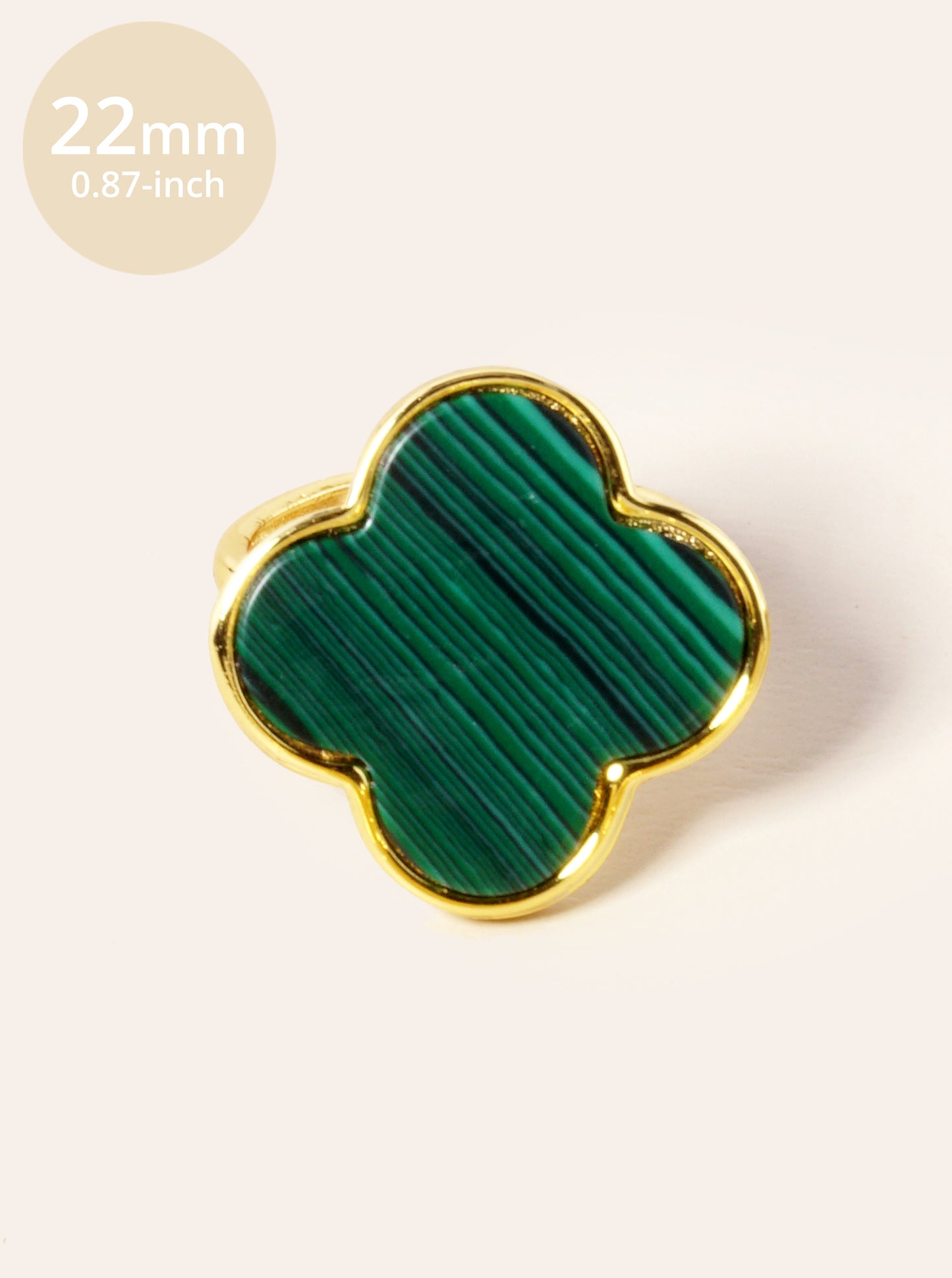18K Gold Dipped 22mm Semi-Precious Quatrefoil Adjustable Ring