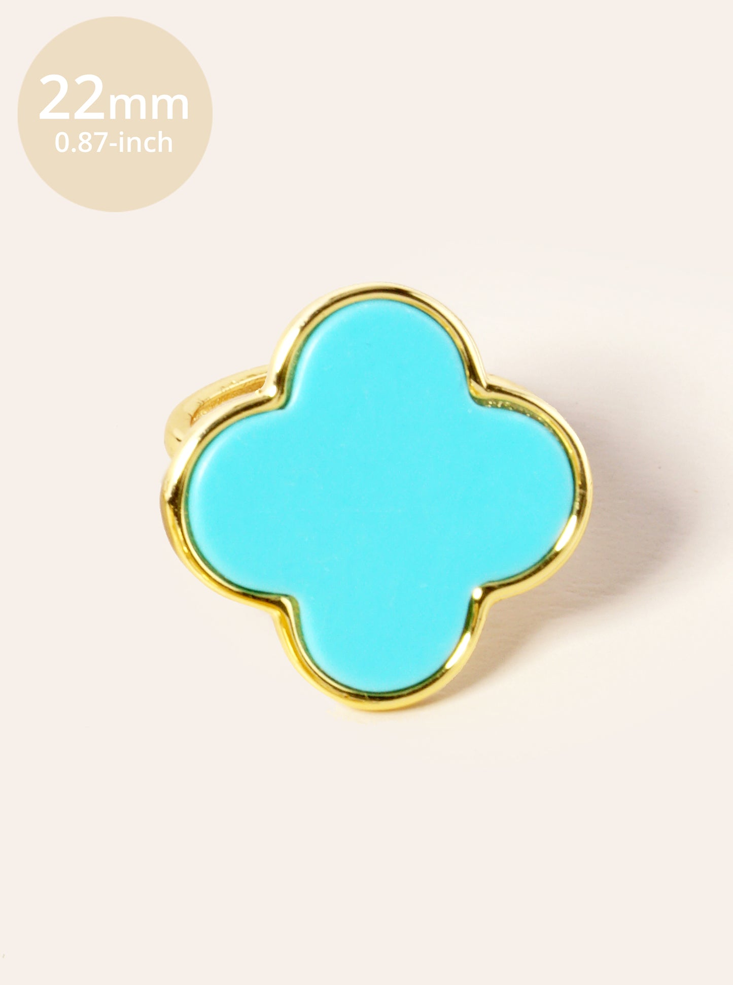 18K Gold Dipped 22mm Semi-Precious Quatrefoil Adjustable Ring