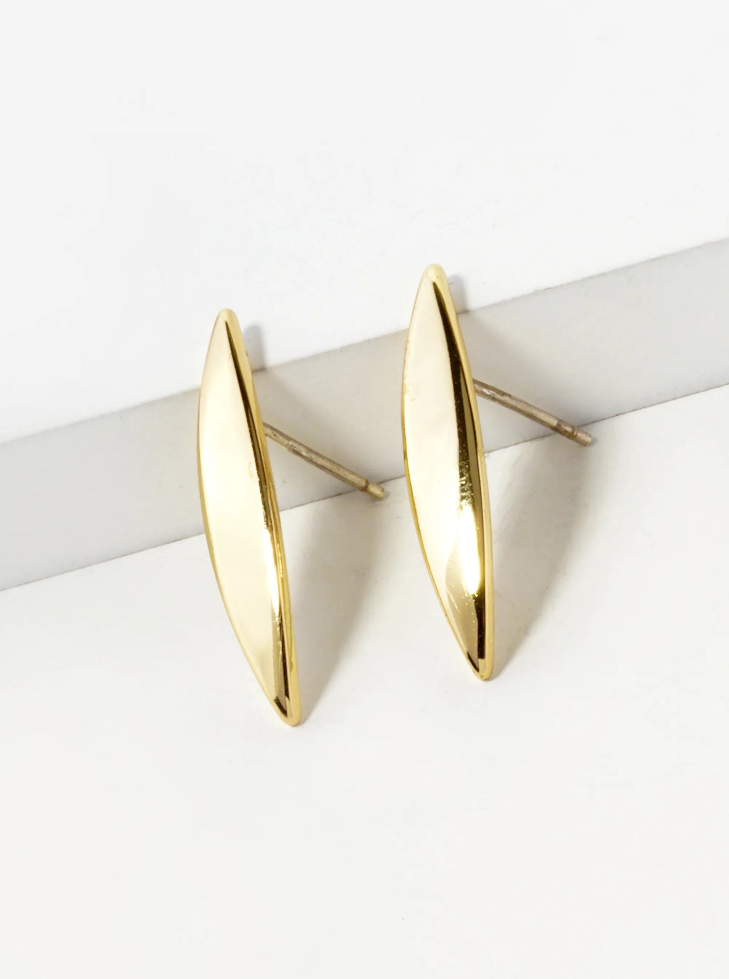 18K Gold Dipped 22mm Tapered Brass Marquise Bar Sterling Silver Post Stud Earrings