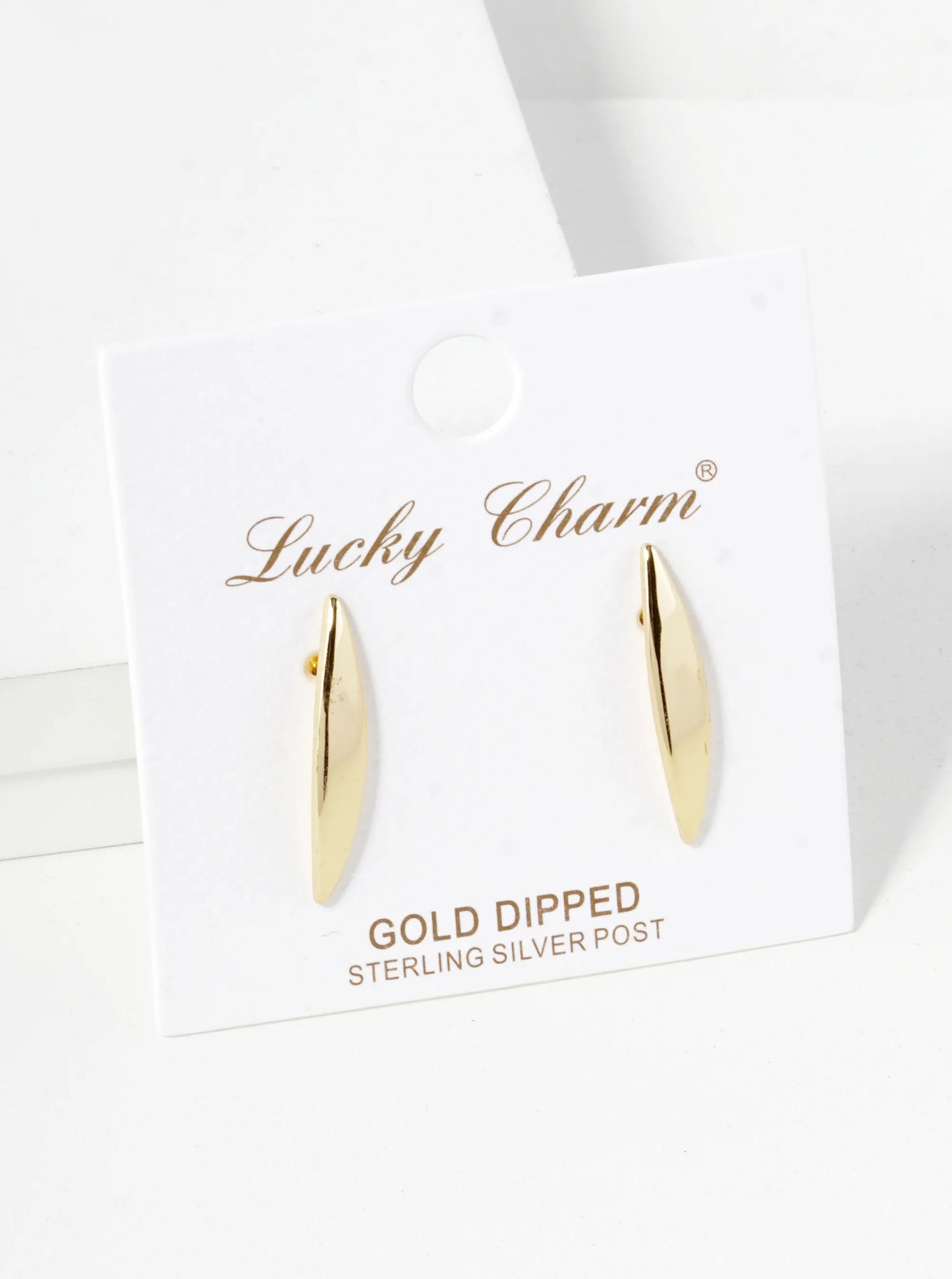 18K Gold Dipped 22mm Tapered Brass Marquise Bar Sterling Silver Post Stud Earrings