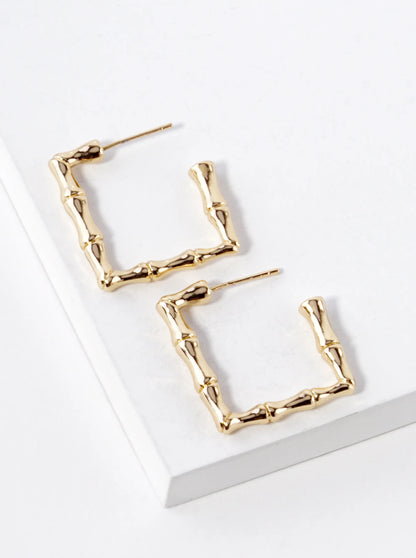 18K Gold Dipped 23mm Bamboo Square Hoop Earrings