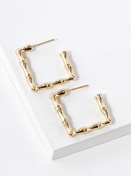 18K Gold Dipped 23mm Bamboo Square Hoop Earrings