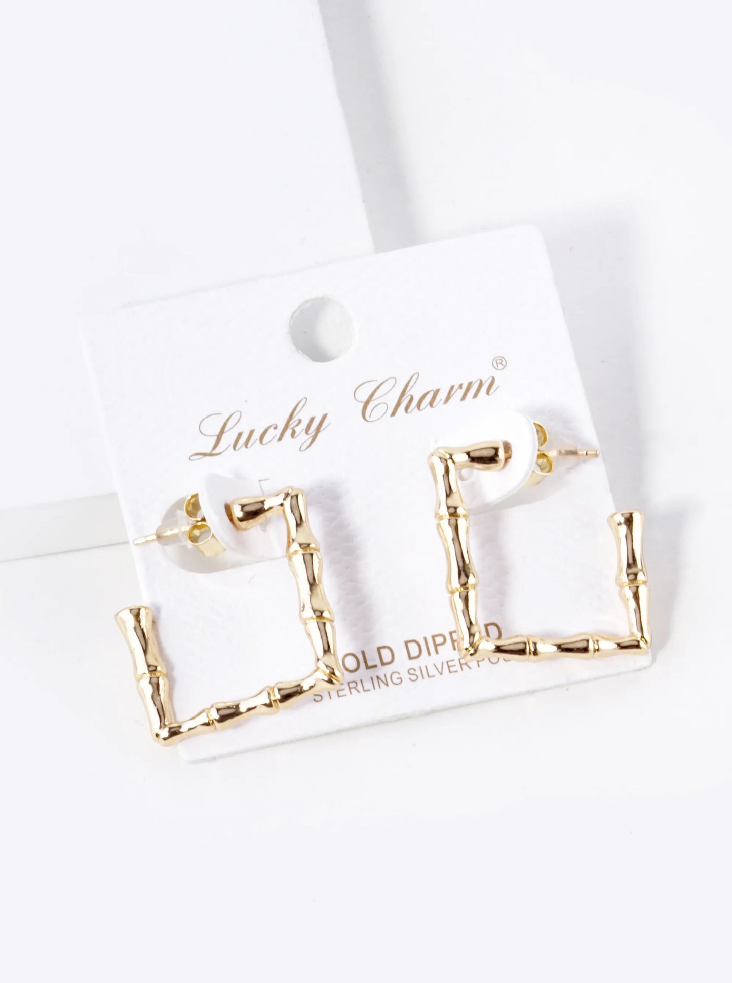 18K Gold Dipped 23mm Bamboo Square Hoop Earrings