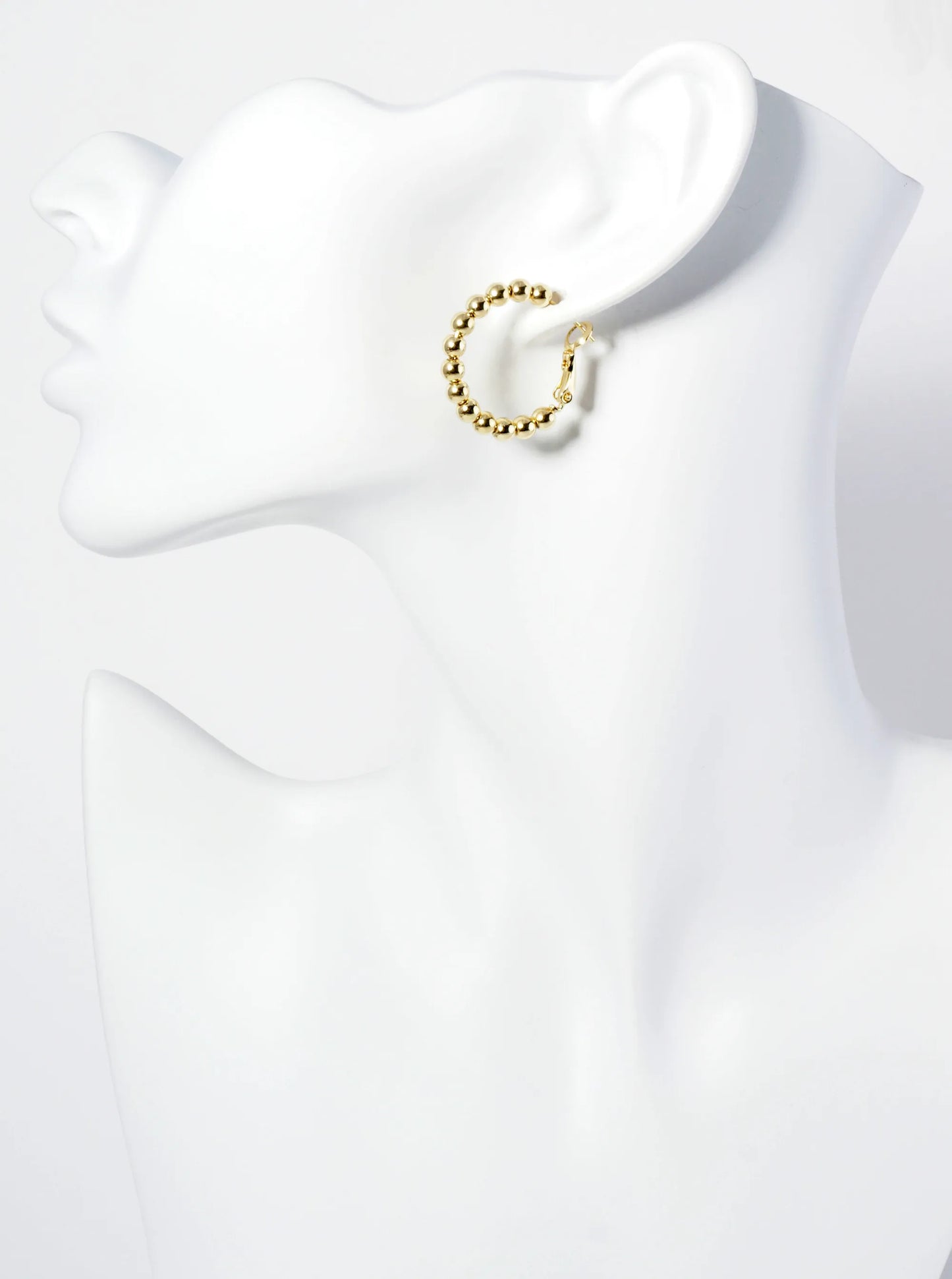 18K Gold Dipped 25mm Brass Ball Beaded Hoop Earrings With Latch Back Closure