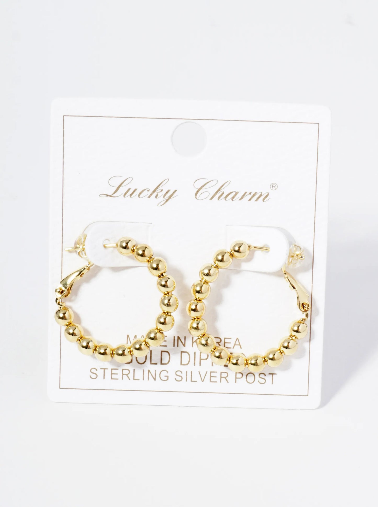 18K Gold Dipped 25mm Brass Ball Beaded Hoop Earrings With Latch Back Closure