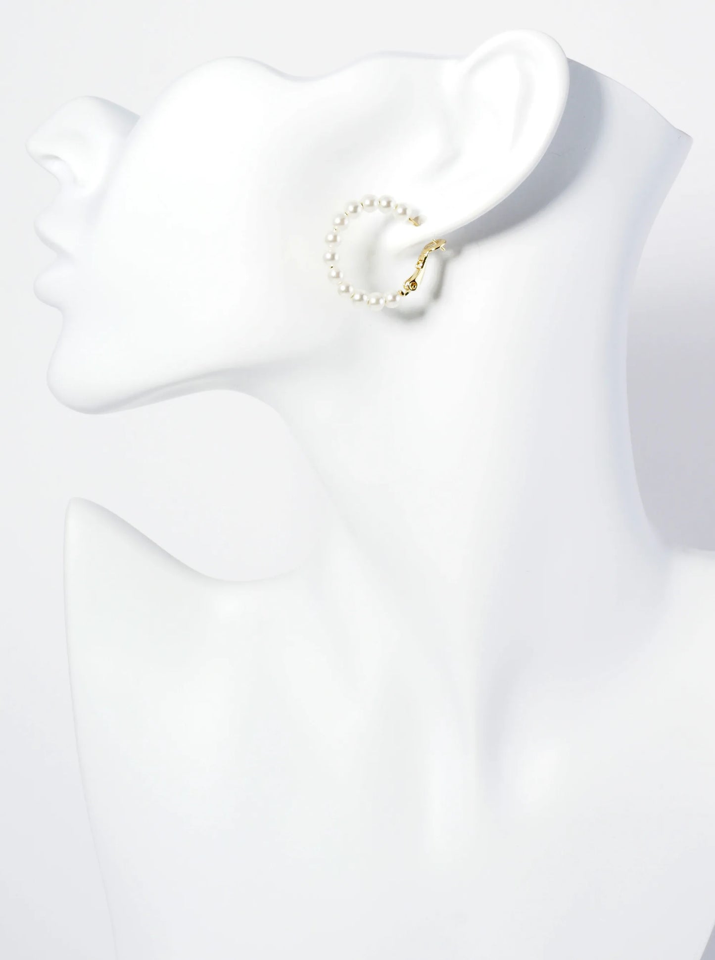 18K Gold Dipped 25mm Pearl Beaded Hoop Earrings With Latch Back Closure