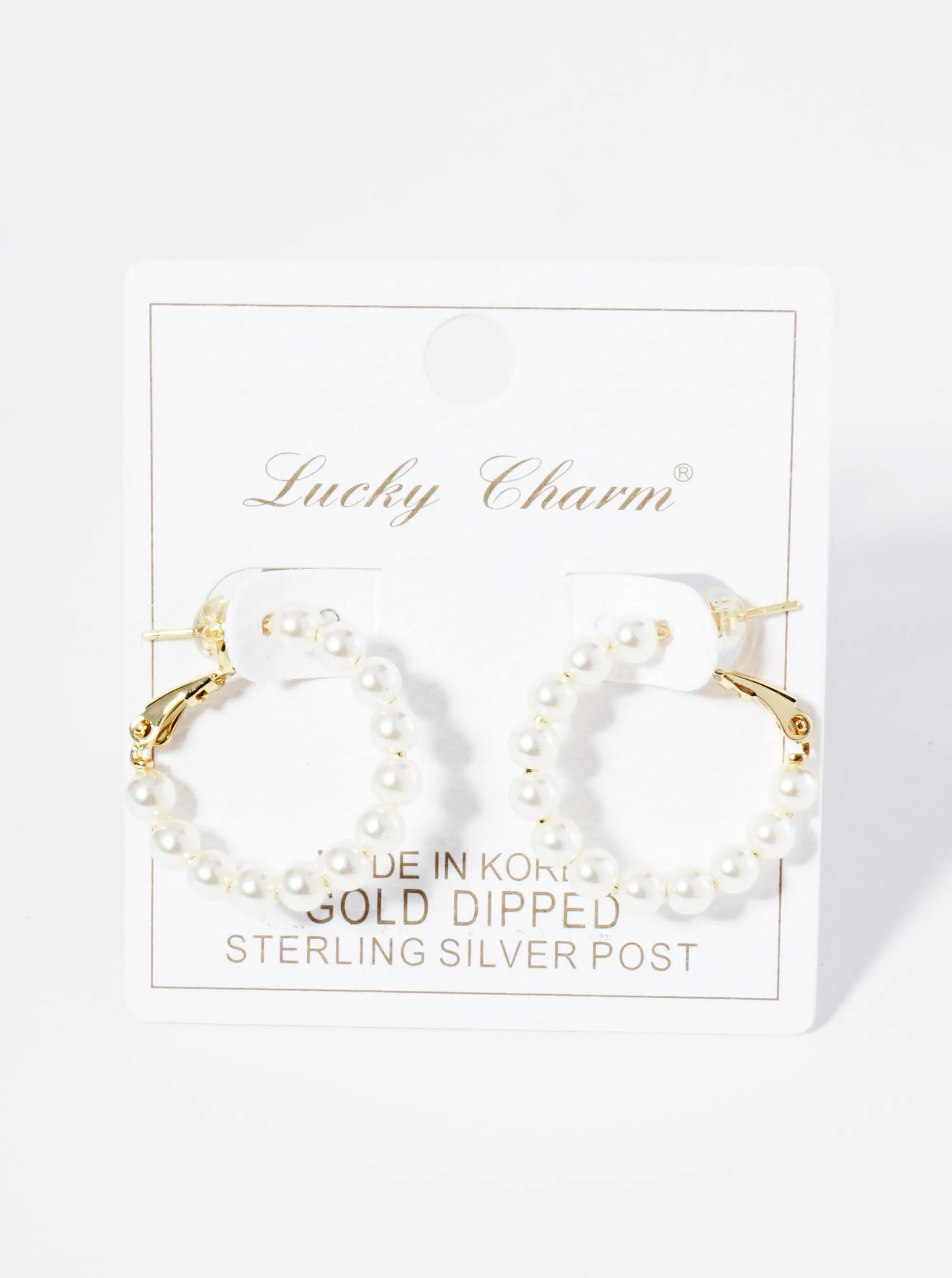 18K Gold Dipped 25mm Pearl Beaded Hoop Earrings With Latch Back Closure