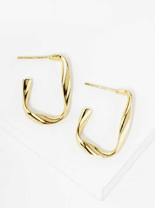 18K Gold Dipped 25mm Twist Rectangle Hoop Earrings