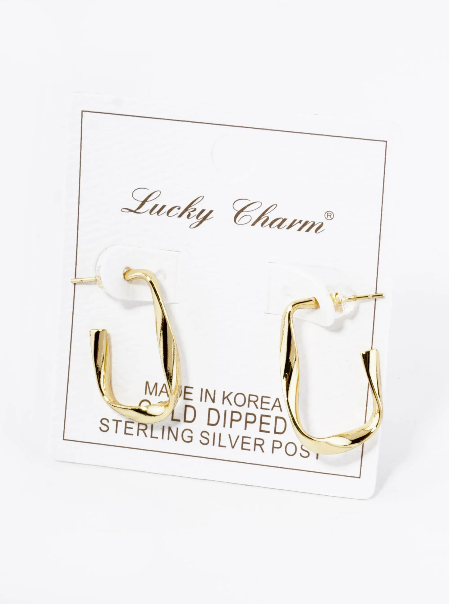18K Gold Dipped 25mm Twist Rectangle Hoop Earrings
