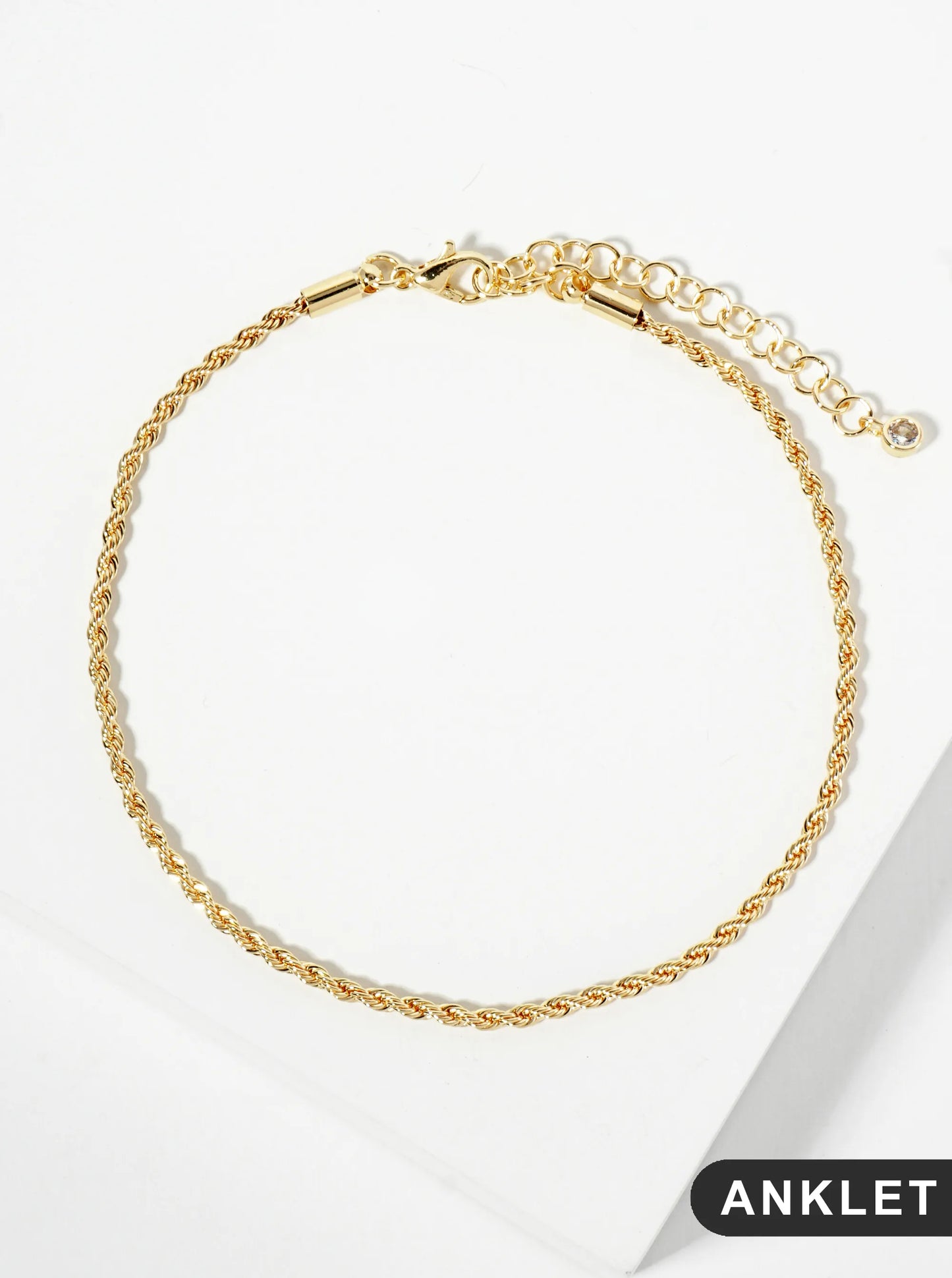 18K Gold Dipped 2mm Textured Brass Rope Chain Anklet