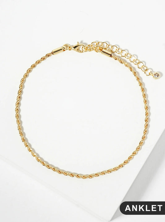 18K Gold Dipped 2mm Textured Brass Rope Chain Anklet