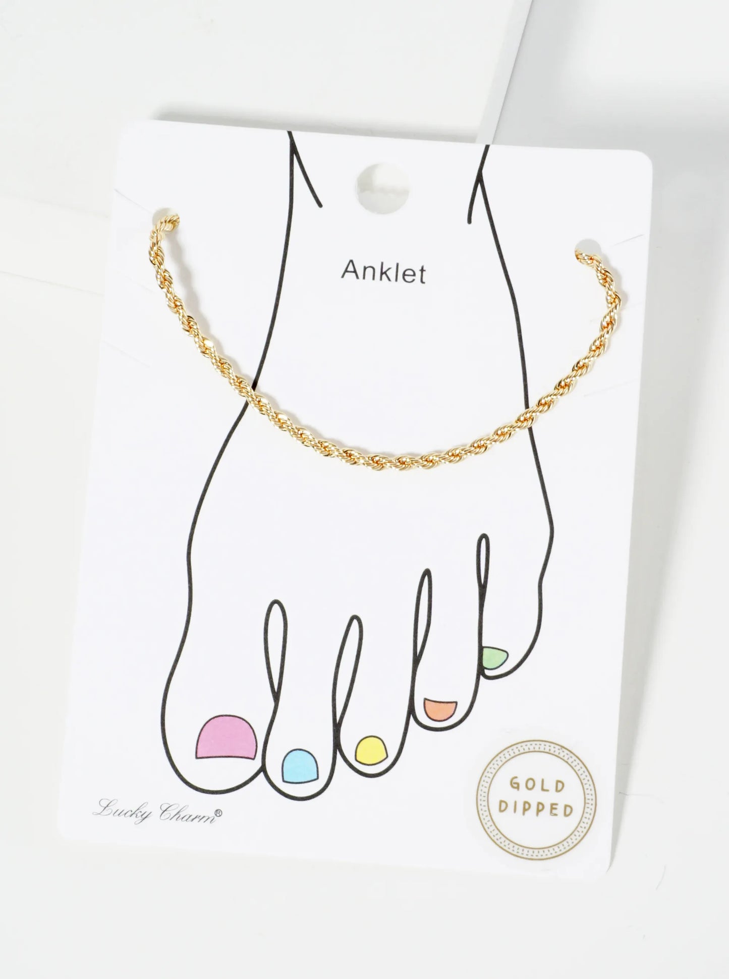 18K Gold Dipped 2mm Textured Brass Rope Chain Anklet