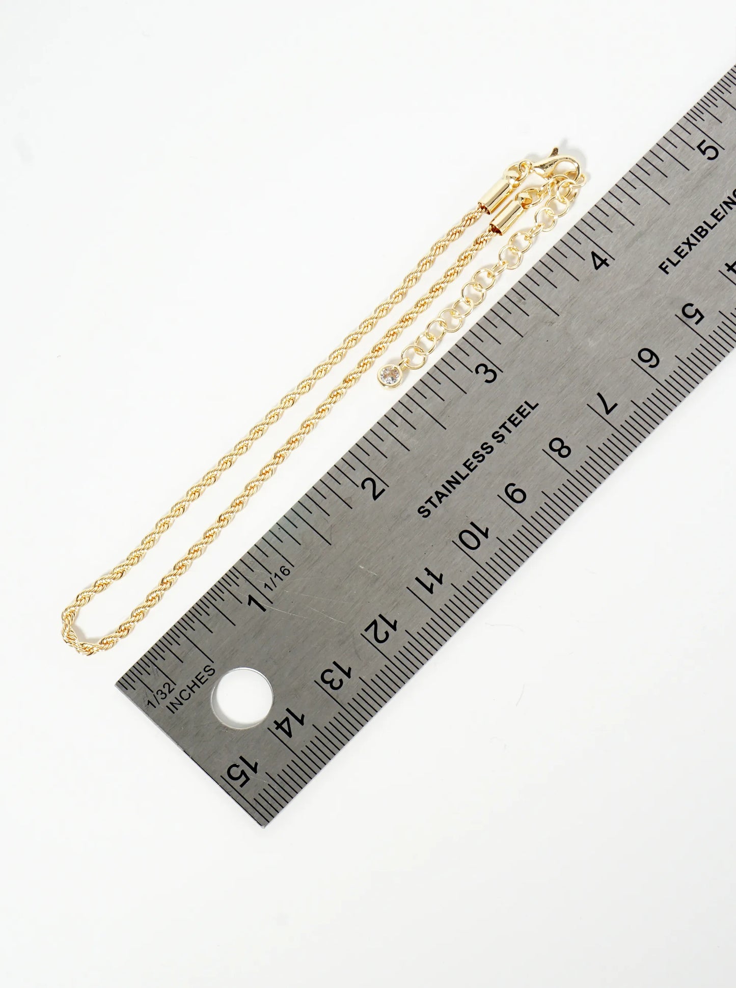 18K Gold Dipped 2mm Textured Brass Rope Chain Anklet