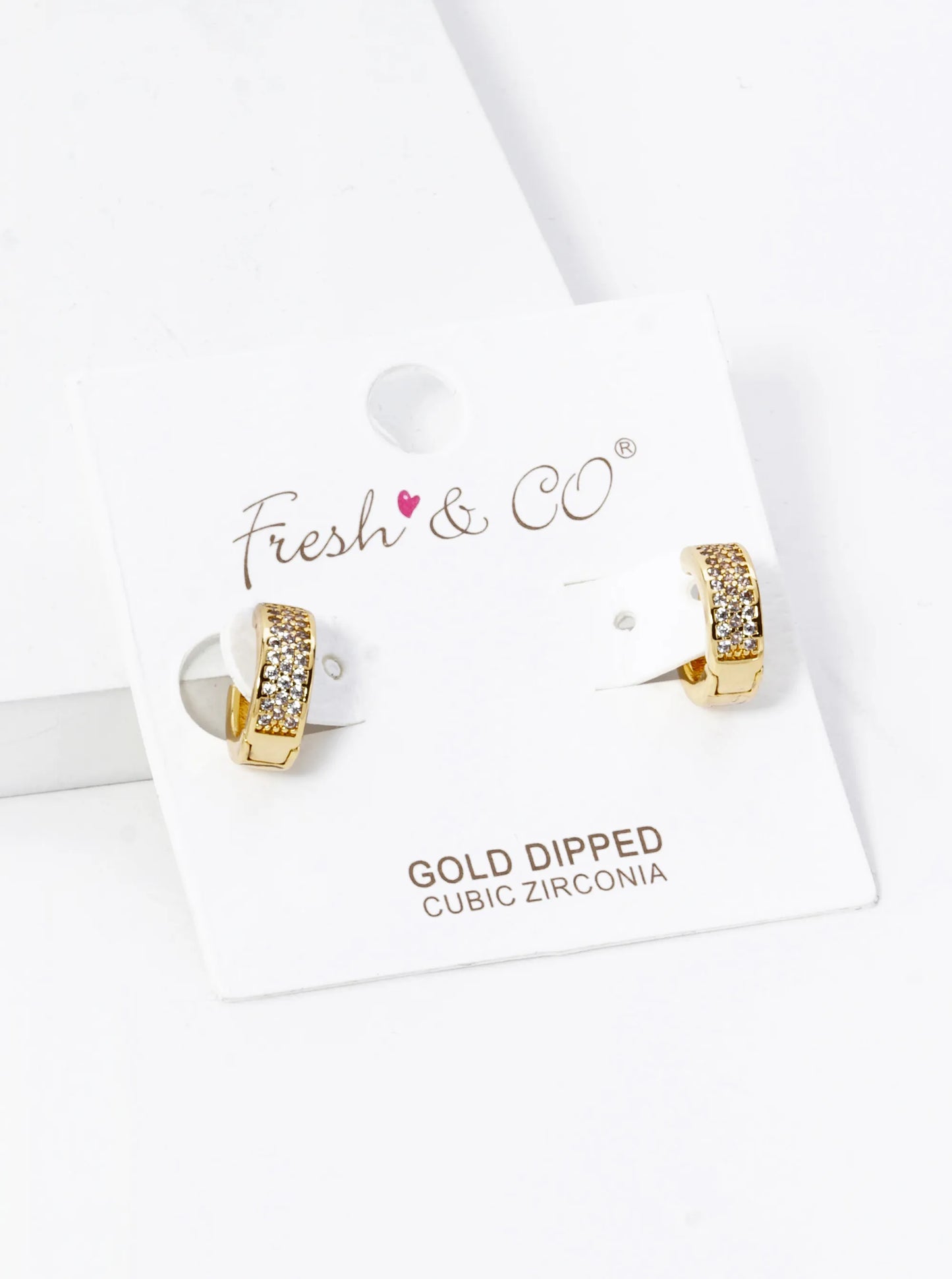 18K Gold Dipped 3 Line Micro Pave Set Cubic Zirconia 10mm Huggie Hoop Earrings