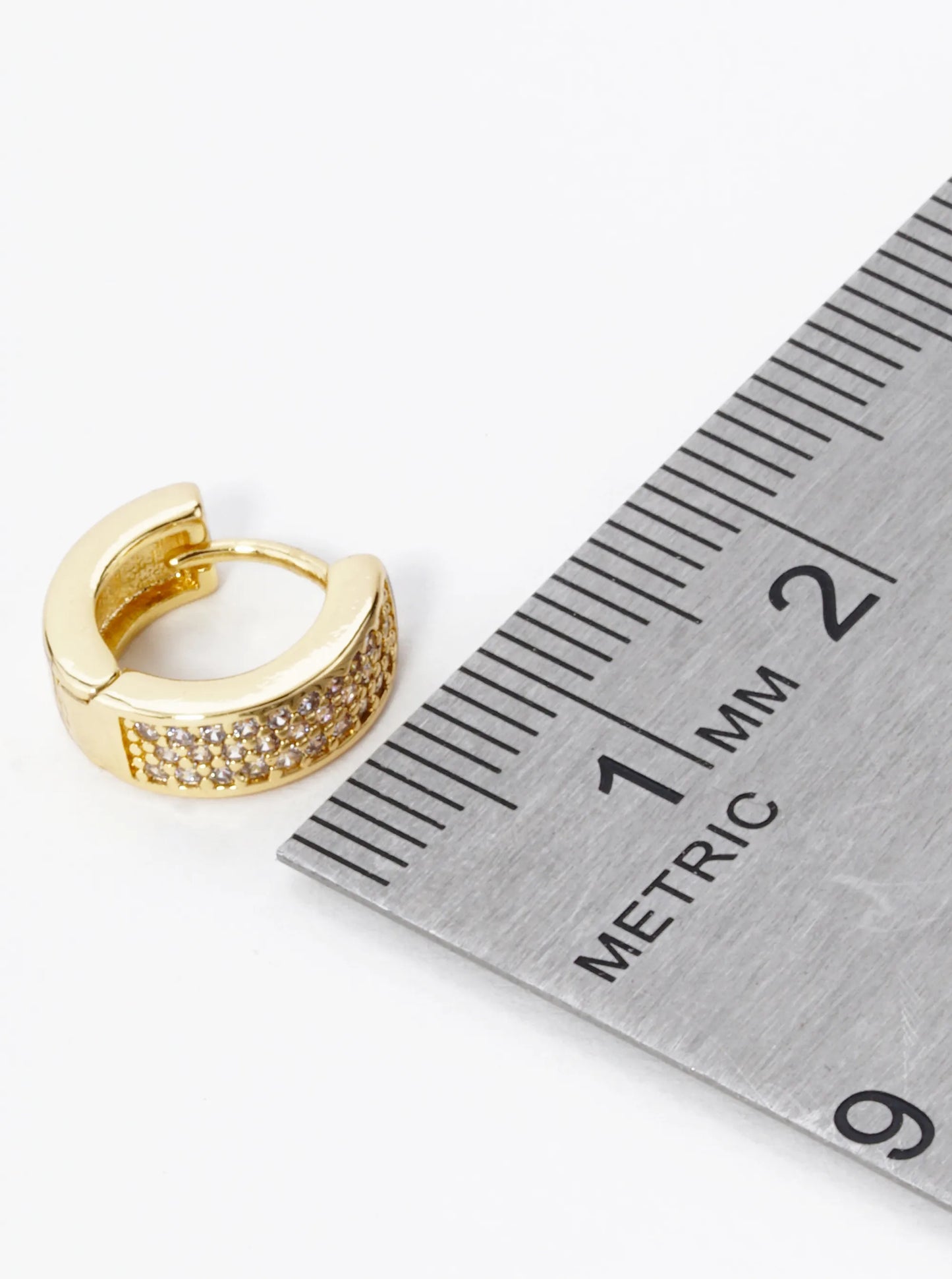 18K Gold Dipped 3 Line Micro Pave Set Cubic Zirconia 10mm Huggie Hoop Earrings
