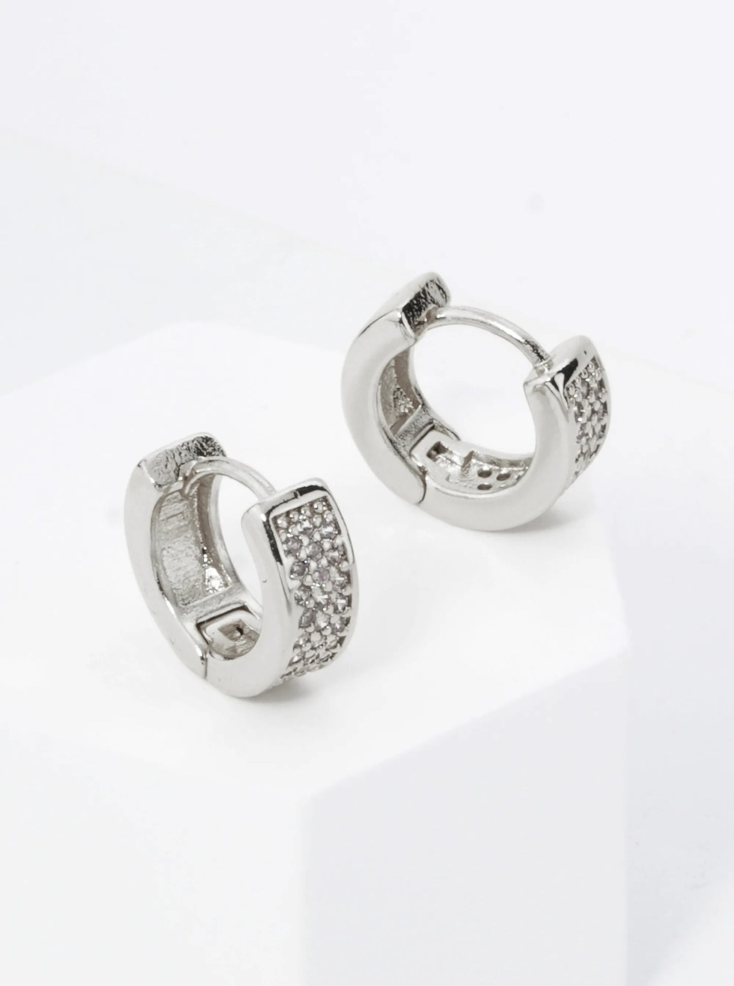 18K Gold Dipped 3 Line Micro Pave Set Cubic Zirconia 10mm Huggie Hoop Earrings