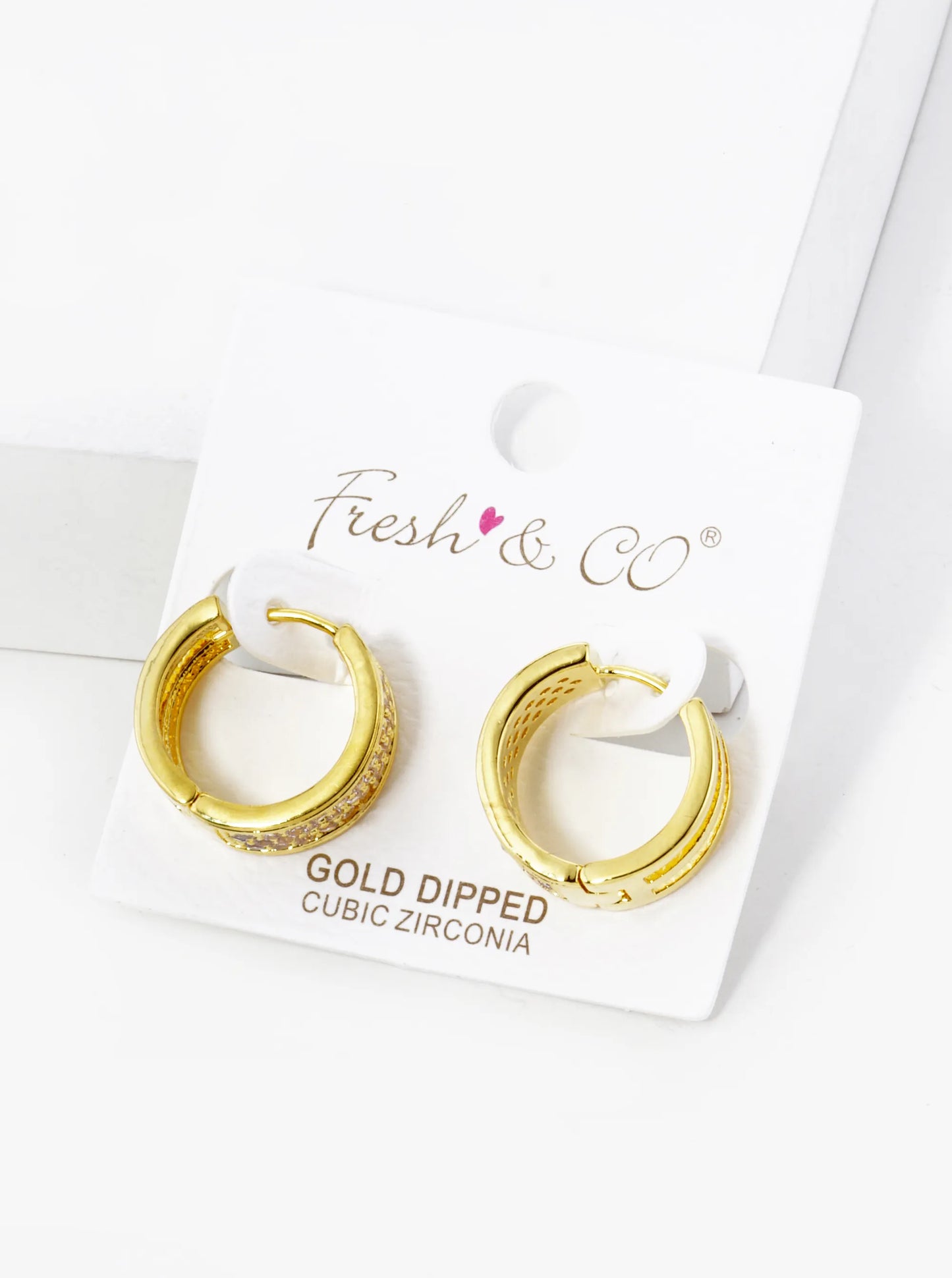 18K Gold Dipped 3 Line Micro Pave Set Cubic Zirconia 17mm Hoop Earrings