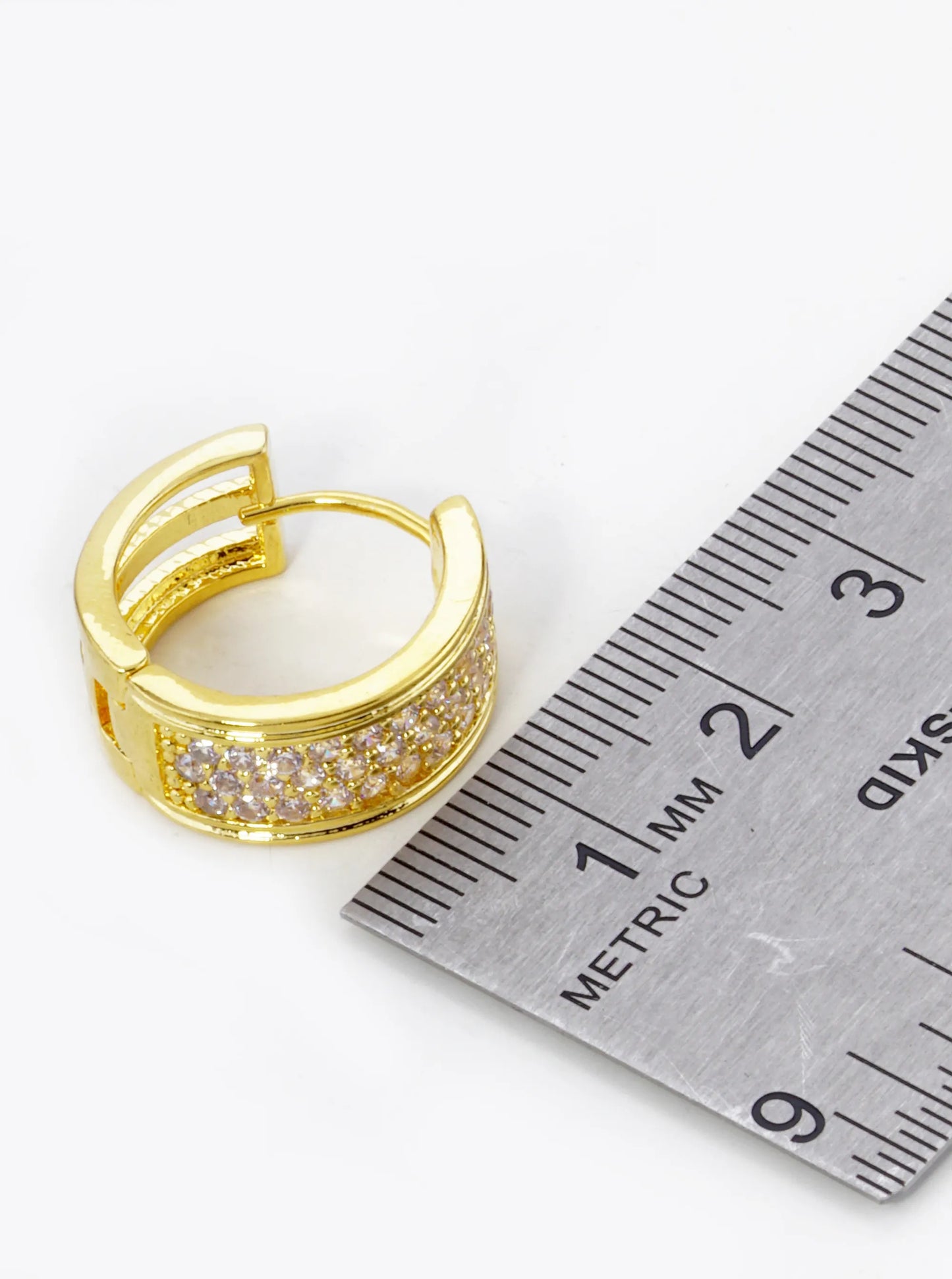 18K Gold Dipped 3 Line Micro Pave Set Cubic Zirconia 17mm Hoop Earrings