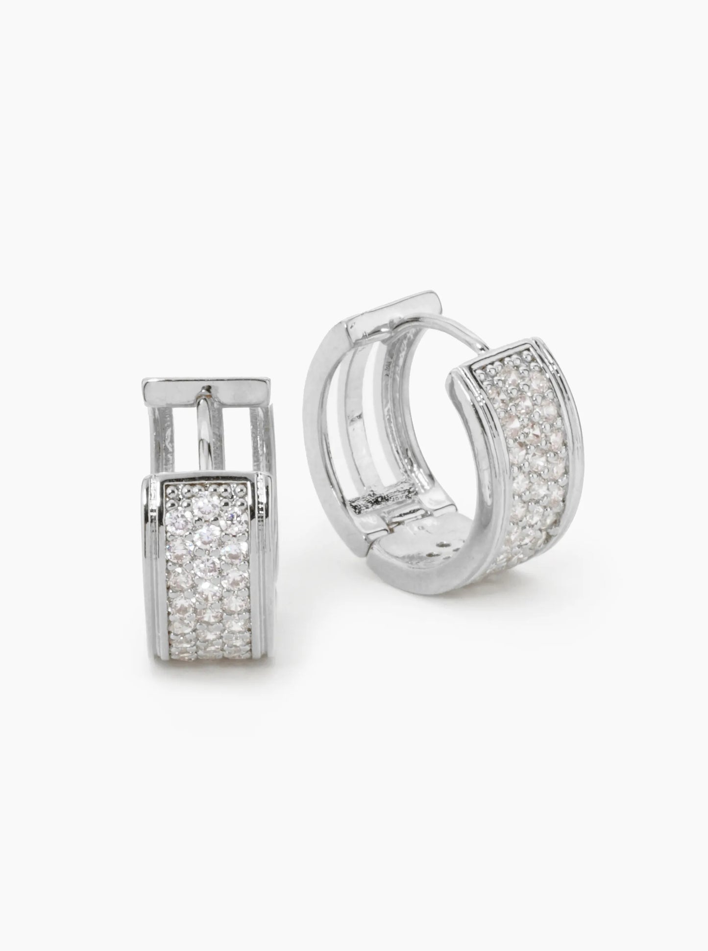 18K Gold Dipped 3 Line Micro Pave Set Cubic Zirconia 17mm Hoop Earrings