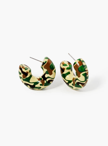 18K Gold Dipped 30mm Hollow Camouflage Hoop Earrings