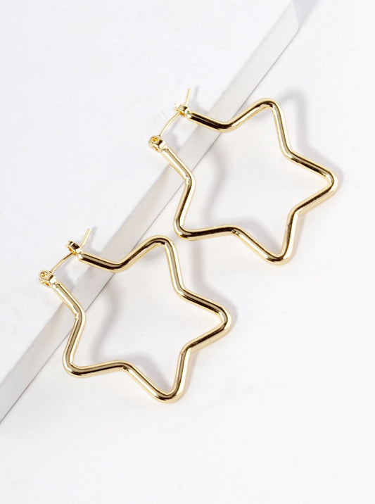 18K Gold Dipped 30mm Star Hoop Earrings