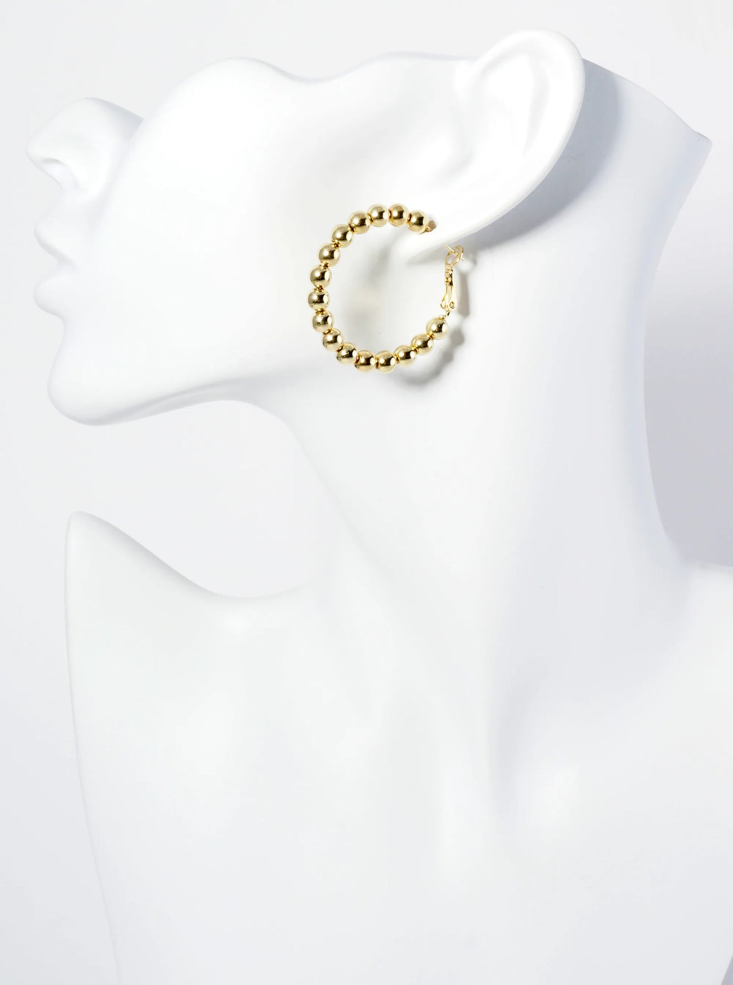 18K Gold Dipped 35mm Brass Ball Beaded Hoop Earrings With Latch Back Closure