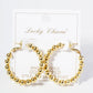 18K Gold Dipped 35mm Brass Ball Beaded Hoop Earrings With Latch Back Closure