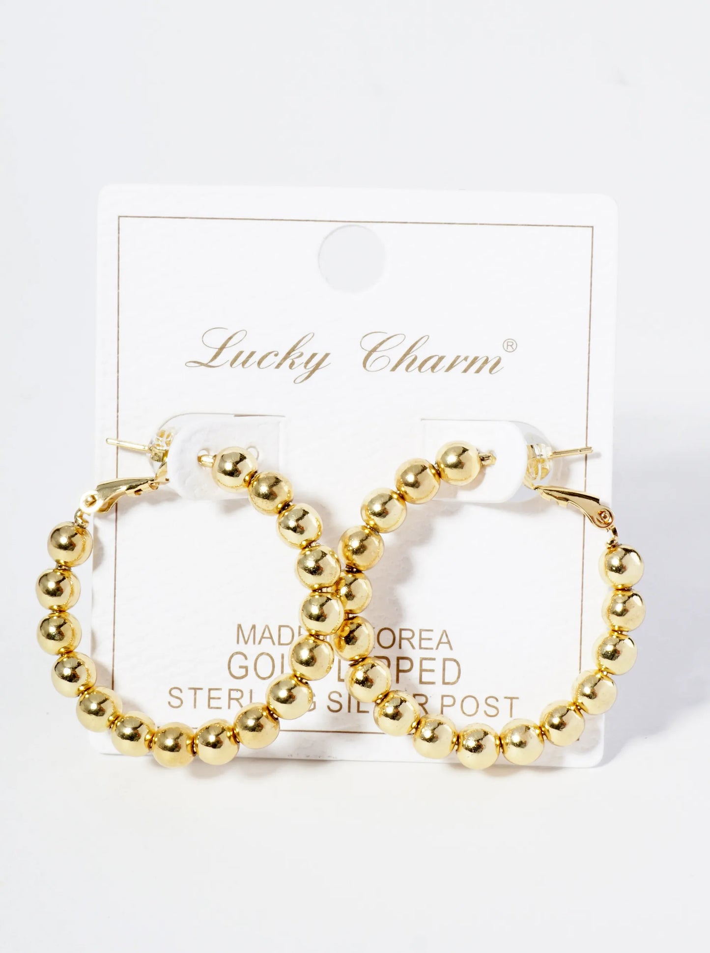 18K Gold Dipped 35mm Brass Ball Beaded Hoop Earrings With Latch Back Closure