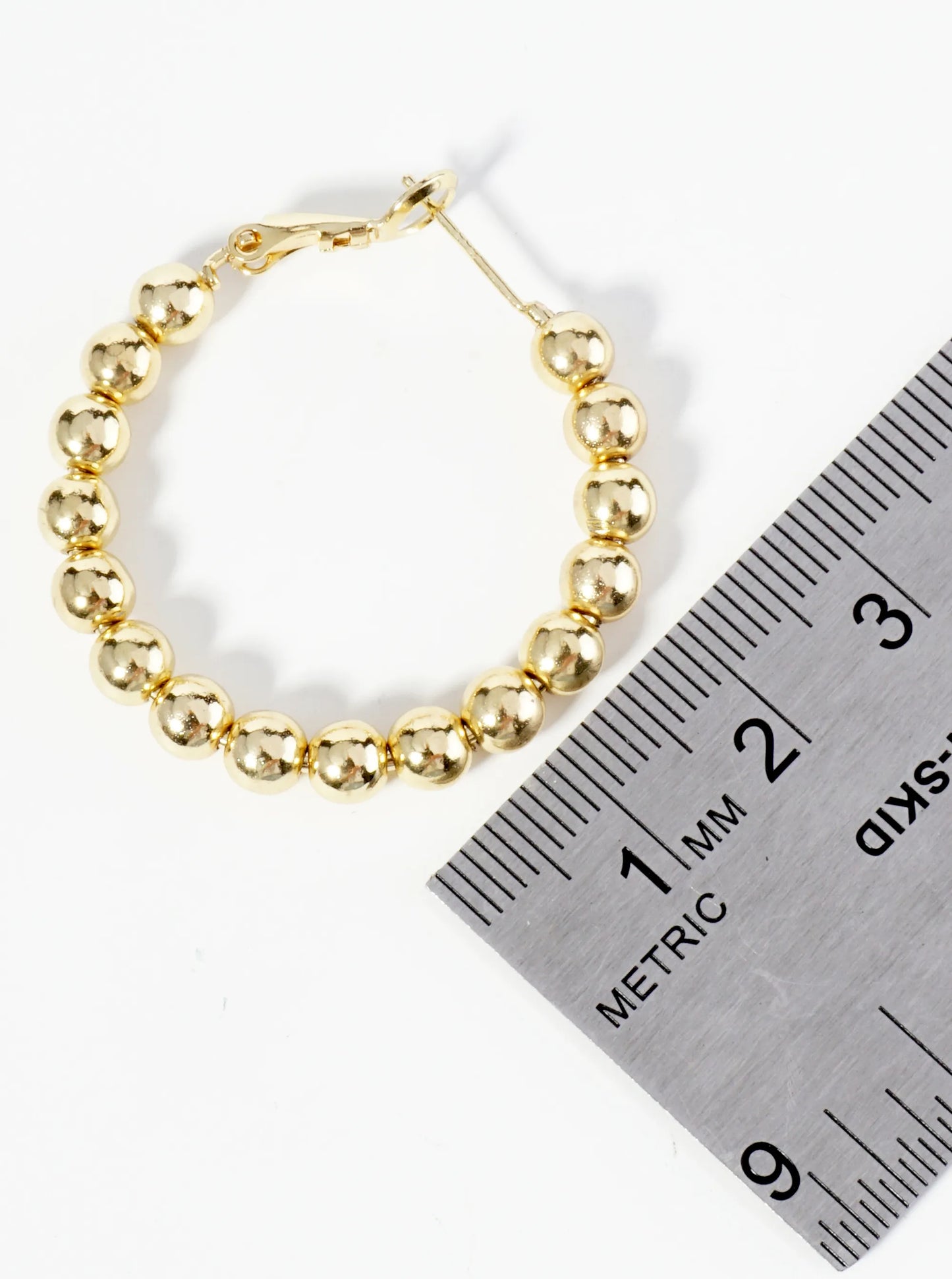 18K Gold Dipped 35mm Brass Ball Beaded Hoop Earrings With Latch Back Closure