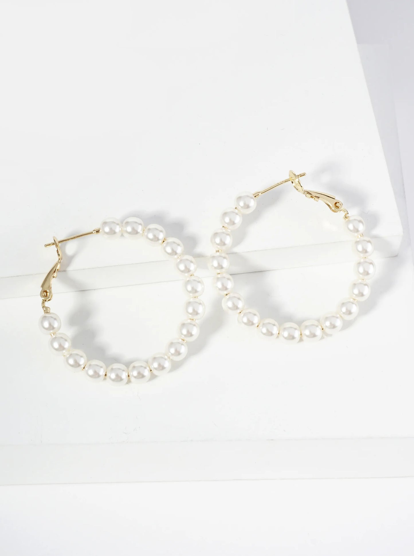 18K Gold Dipped 35mm Pearl Beaded Hoop Earrings With Latch Back Closure