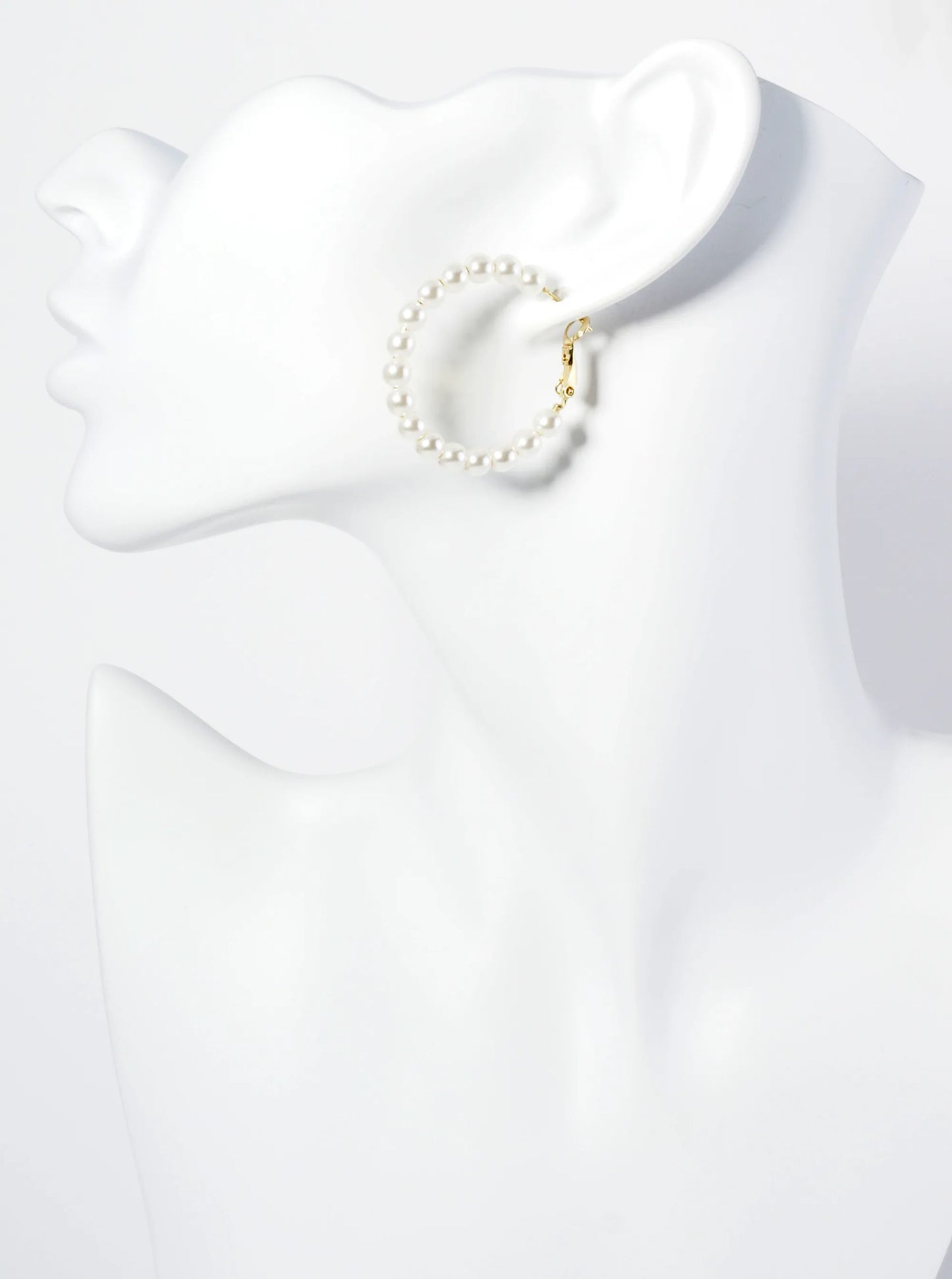 18K Gold Dipped 35mm Pearl Beaded Hoop Earrings With Latch Back Closure