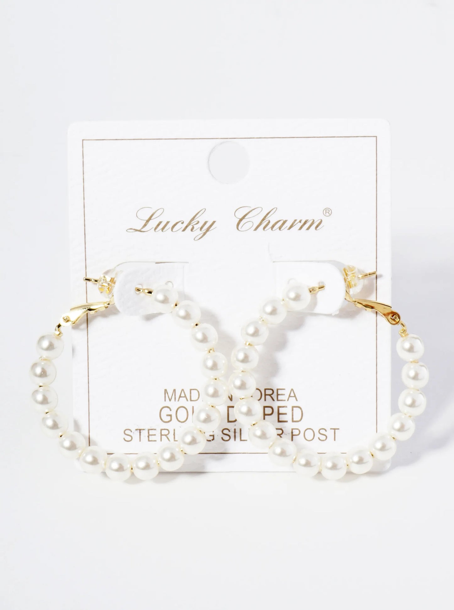 18K Gold Dipped 35mm Pearl Beaded Hoop Earrings With Latch Back Closure