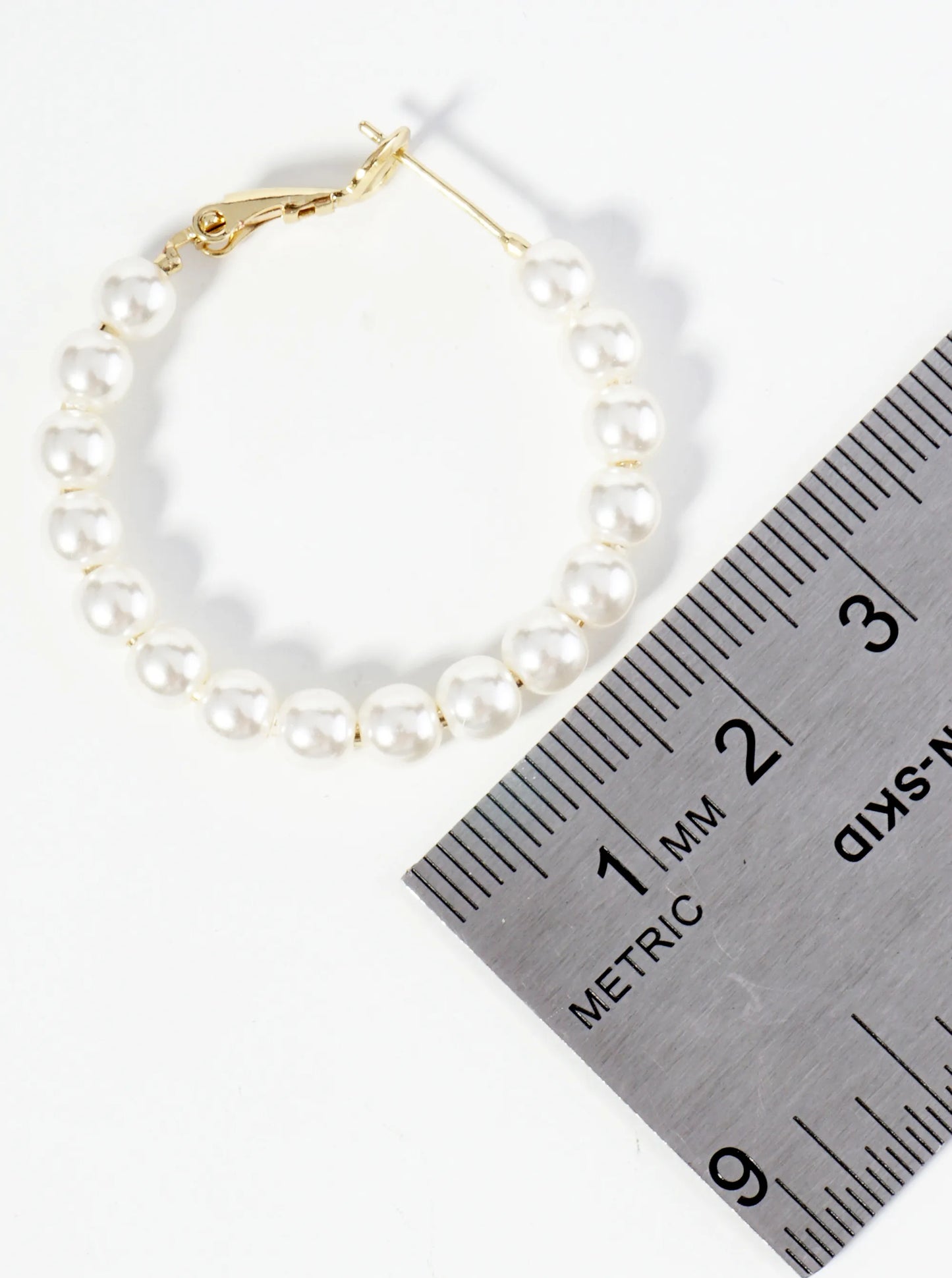 18K Gold Dipped 35mm Pearl Beaded Hoop Earrings With Latch Back Closure