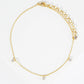 18K Gold Dipped 3mm Three Cubic Zirconia Stone Charms Brass Chain Anklet