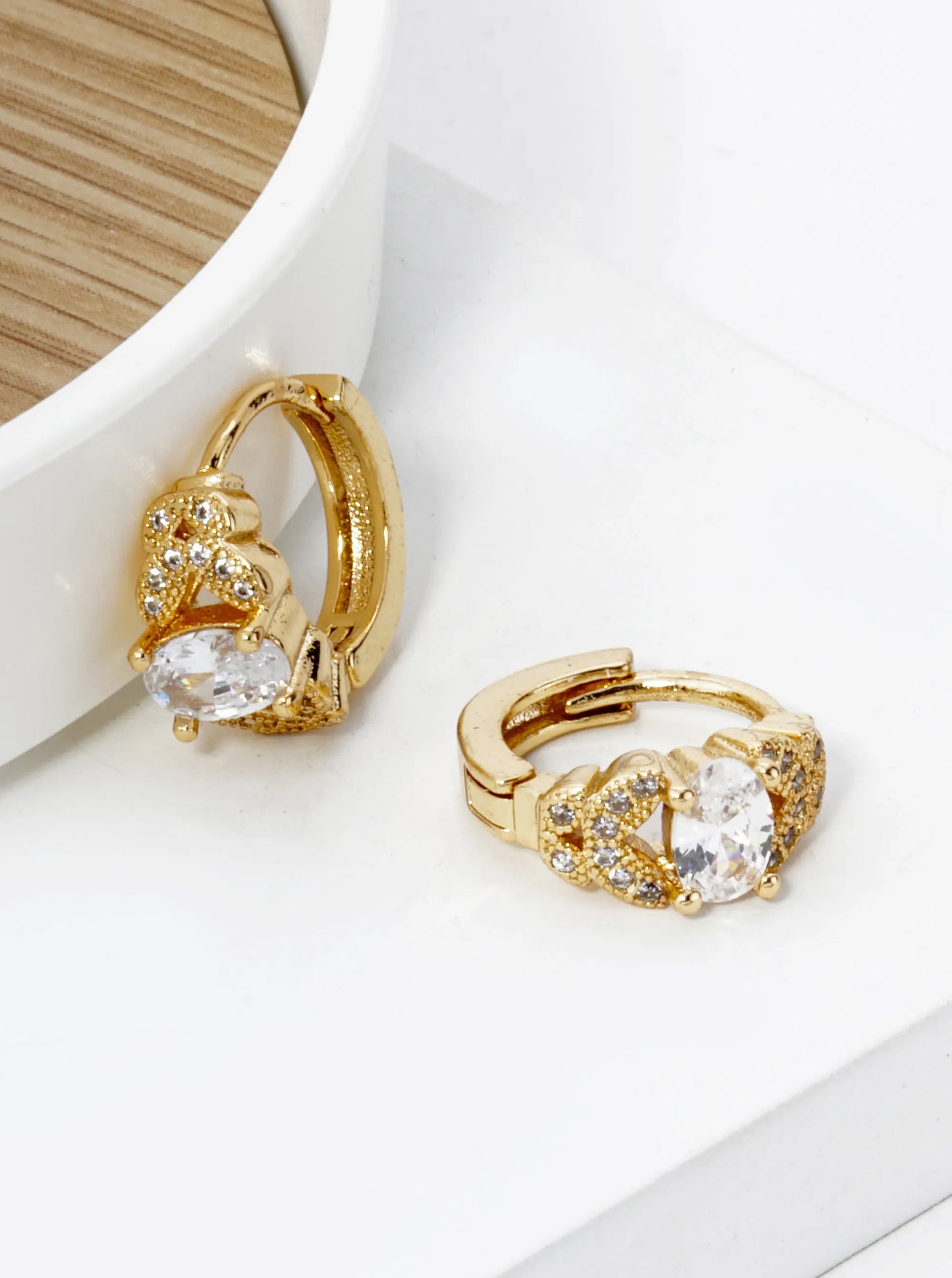 18K Gold Dipped 4-Prong Oval Cubic Zirconia Butterfly 13mm Huggie Hoop Earrings