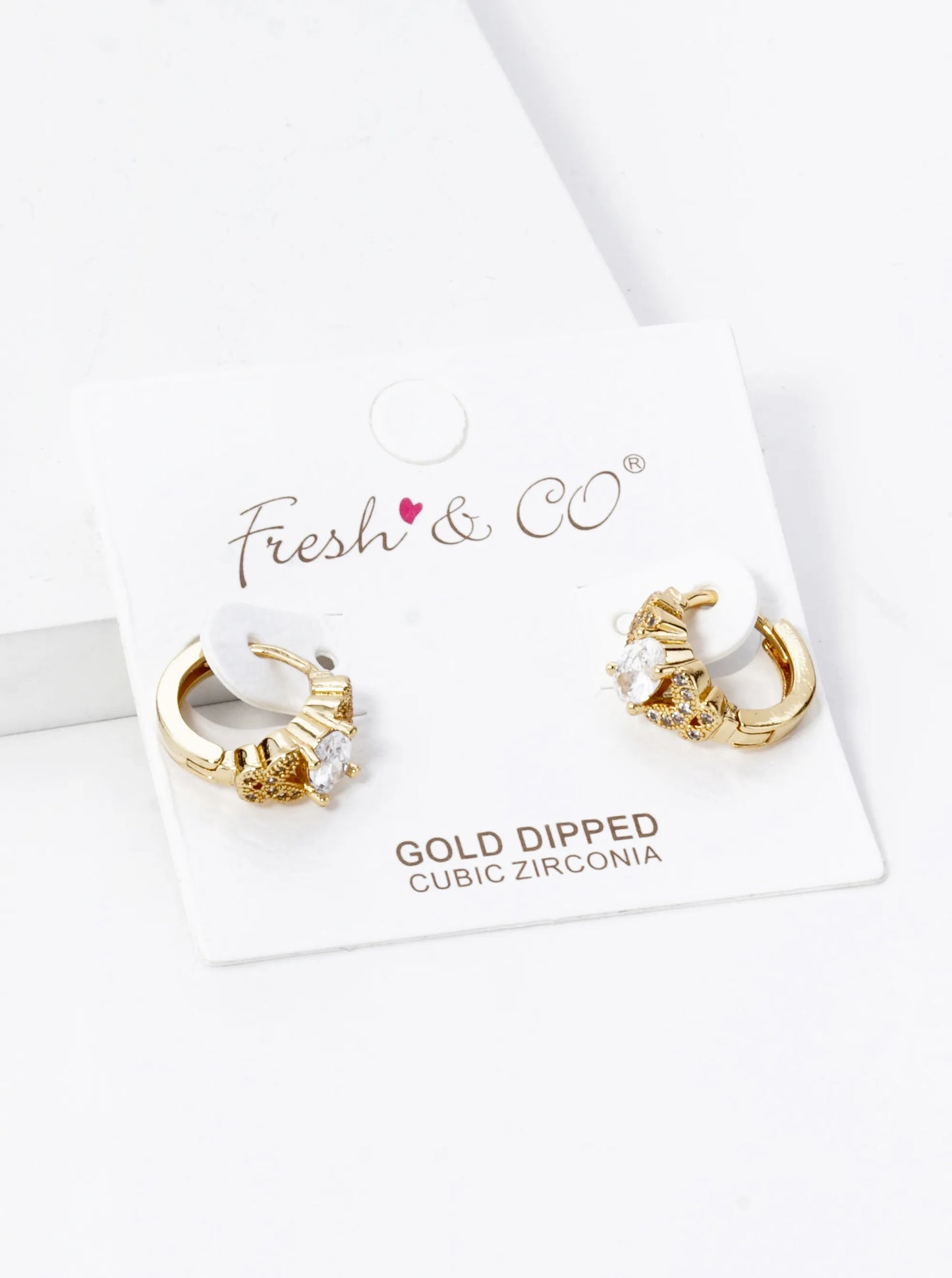 18K Gold Dipped 4-Prong Oval Cubic Zirconia Butterfly 13mm Huggie Hoop Earrings