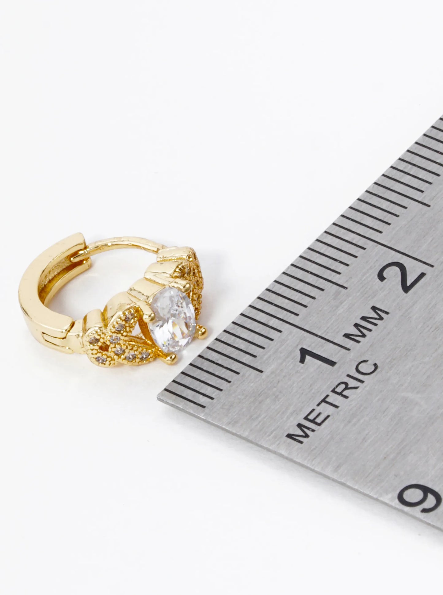 18K Gold Dipped 4-Prong Oval Cubic Zirconia Butterfly 13mm Huggie Hoop Earrings