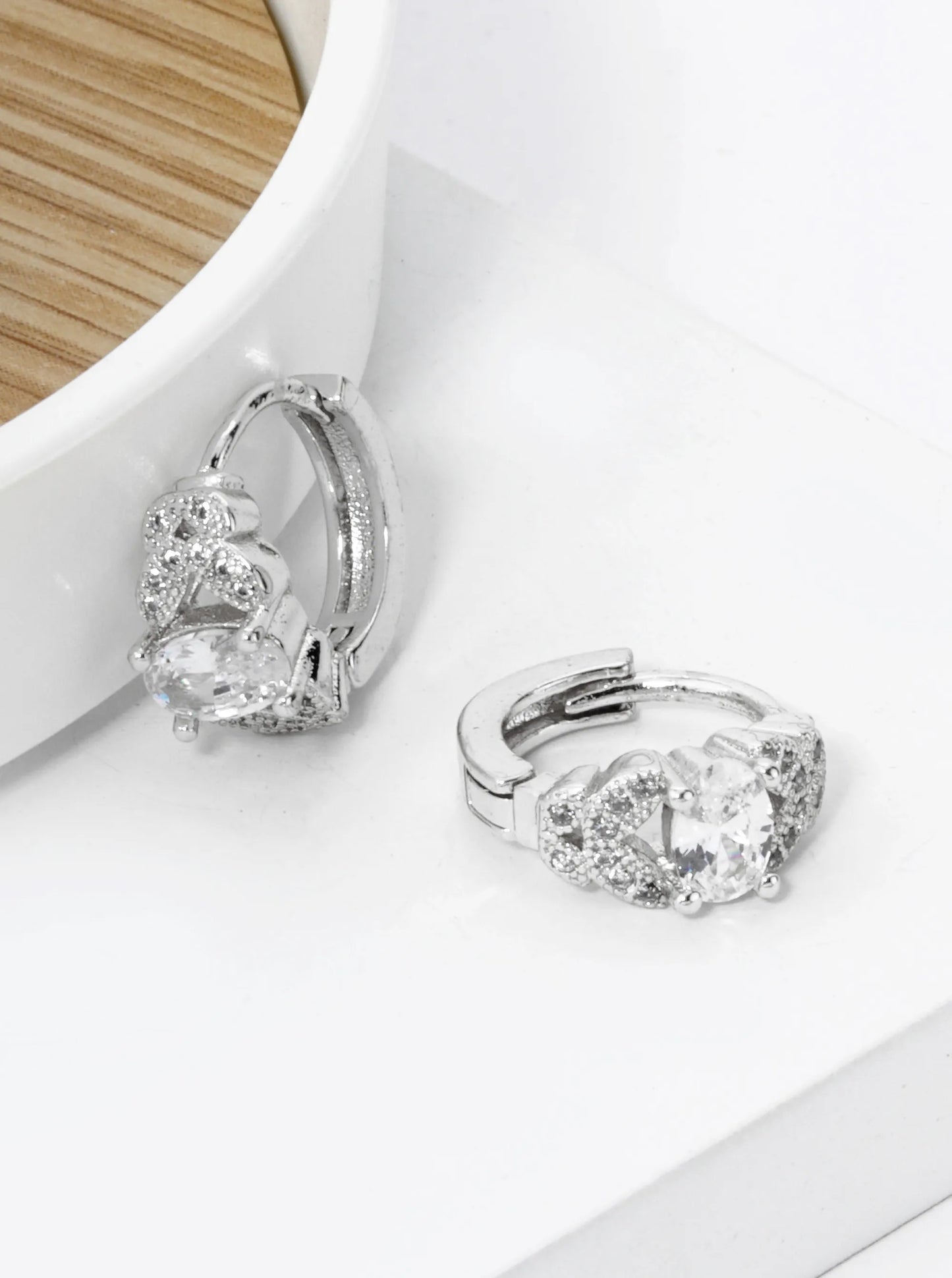 18K Gold Dipped 4-Prong Oval Cubic Zirconia Butterfly 13mm Huggie Hoop Earrings