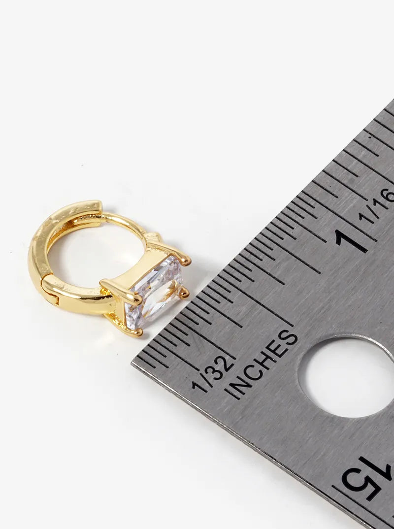 18K Gold Dipped 4-Prong Rectangle Cubic Zirconia Accent Huggie Hoop Earrings