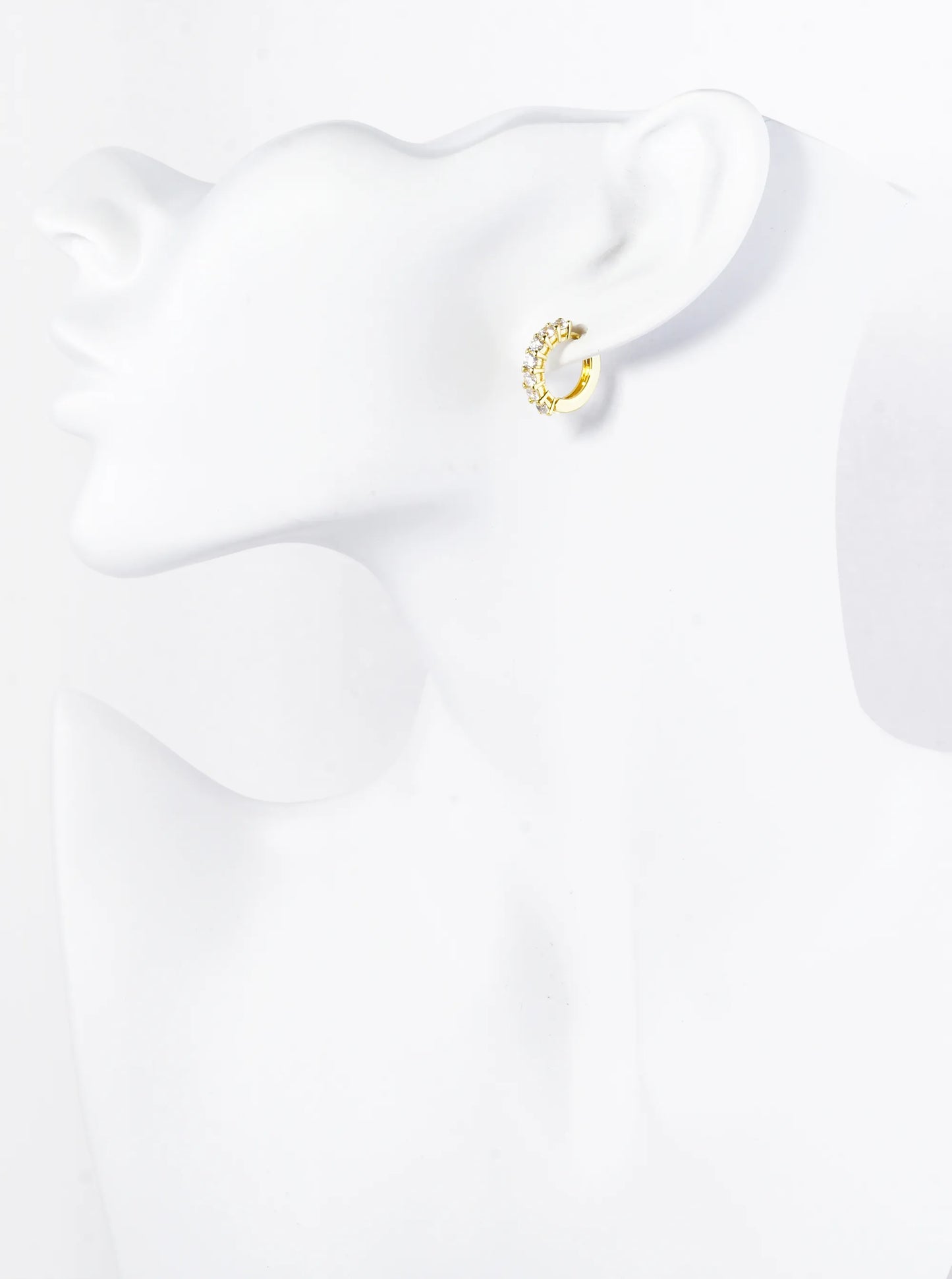 18K Gold Dipped 4-Prong Setting CZ Stones 13mm Brass Huggie Hoop Earrings