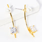18K Gold Dipped 4-Prong Square CZ Pearl Curved Bar Post Drop Earrings
