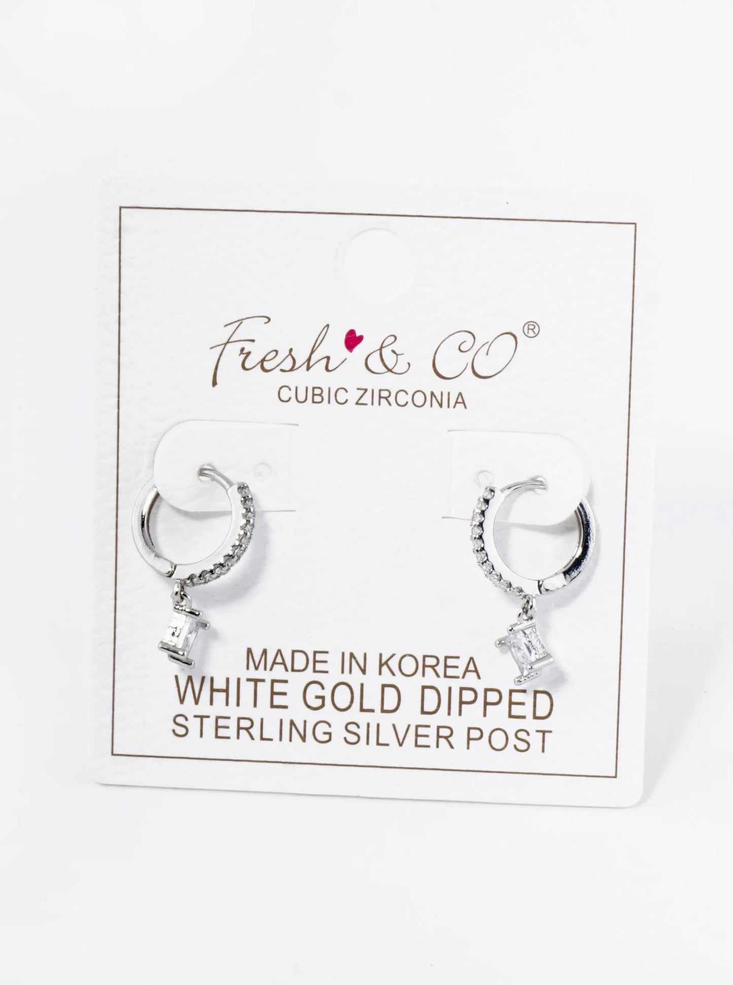 18K Gold Dipped 4-Prong Square Cubic Zirconia Drop 10mm Huggie Hoop Earrings